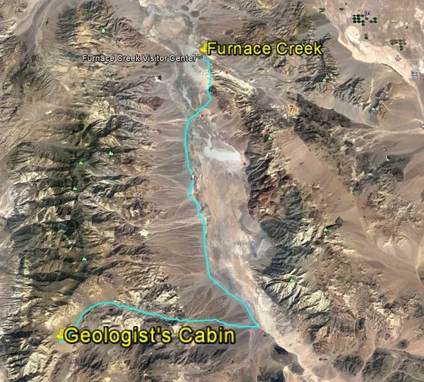 Death Valley Germans - Route from Visitor’s center at Furnace Creek to Geologist’s Cabin via Warm Springs Rd
