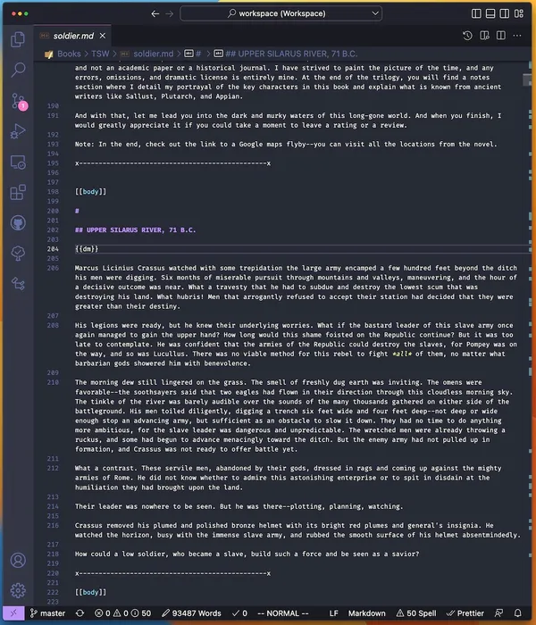 Screenshot of writing editor - VS code