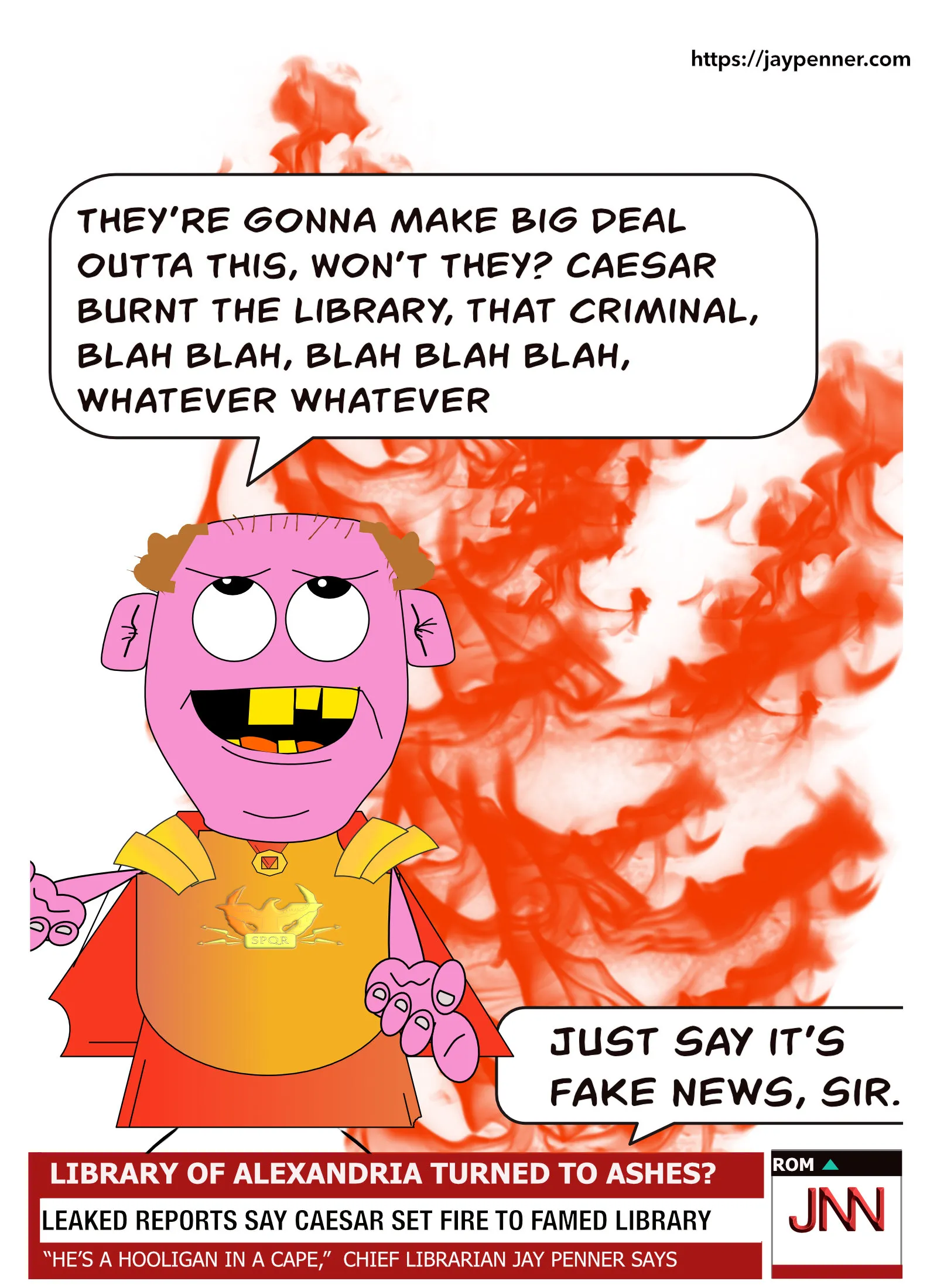 Caesar the Hooligan and the Great Library Burning cartoon