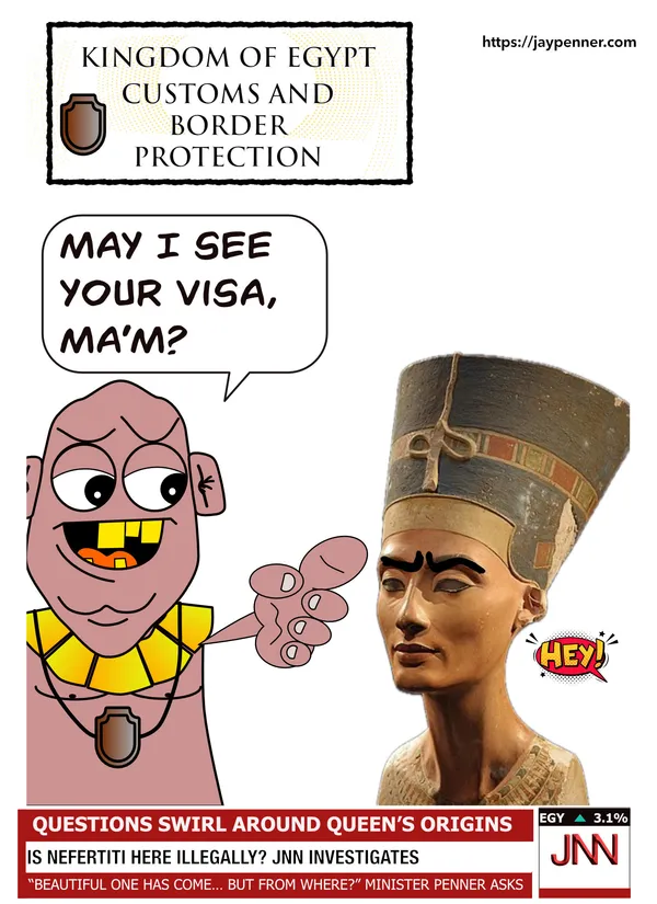 Artistic portrait illustration of Queen Nefertiti.
