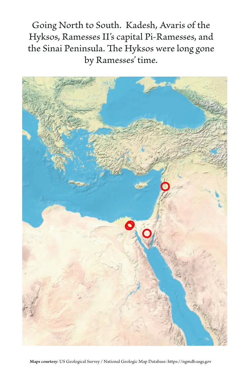 Historical map of the Egyptian Empire under Ramesses II.