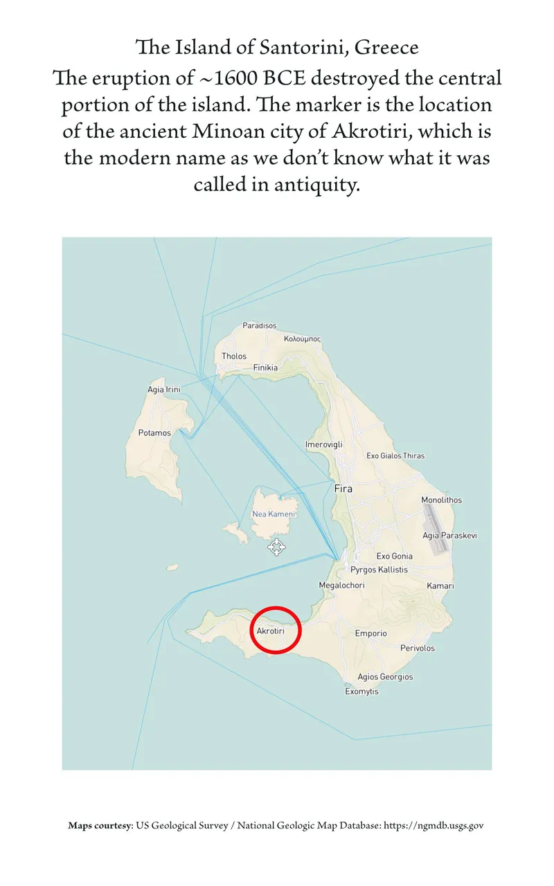 Map of Santorini (Thera) illustrating its volcanic geography.